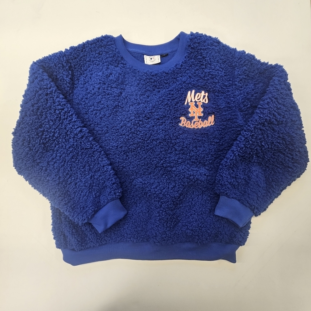New York Mets Women’s Large Blue Sherpa Crewneck